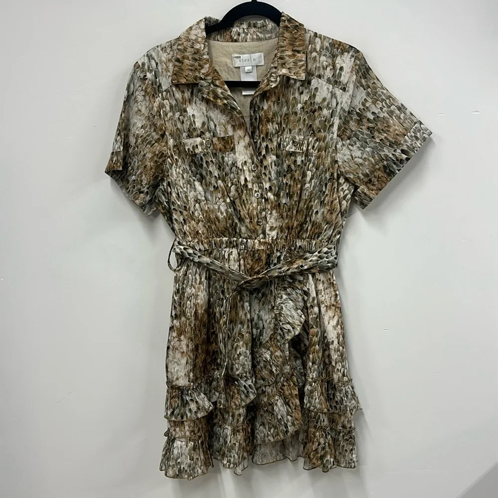 Steele brown cotton shirt dress ruffle M - Picture 1 of 7